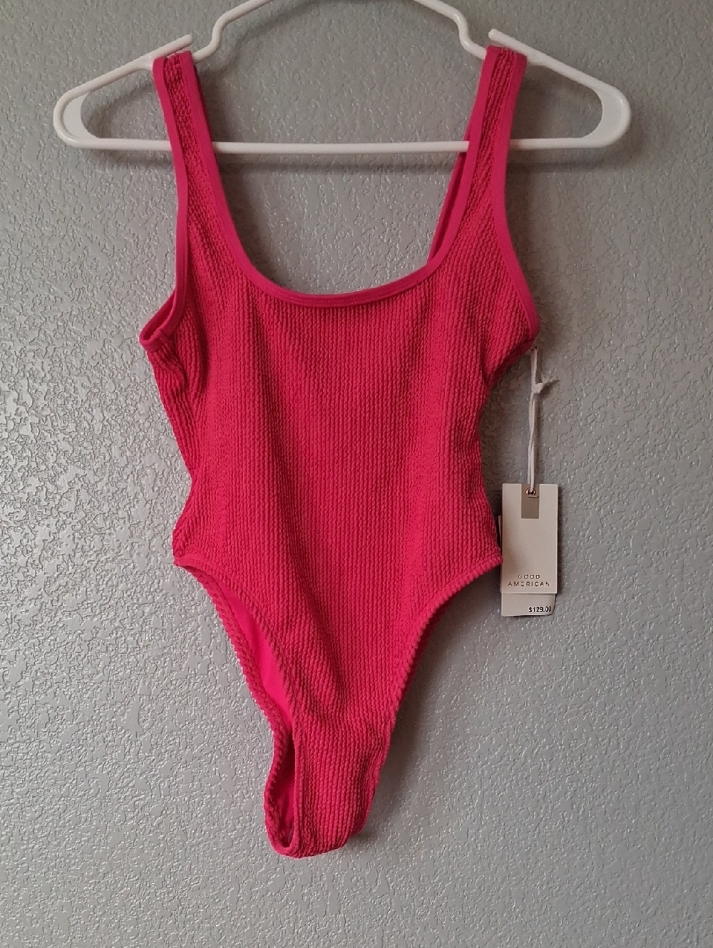 Good American Hot Pink Textured One-Piece